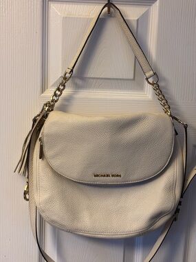 Michael Kors Cream Pebbled Leather Shoulder Bag with Gold Hardware